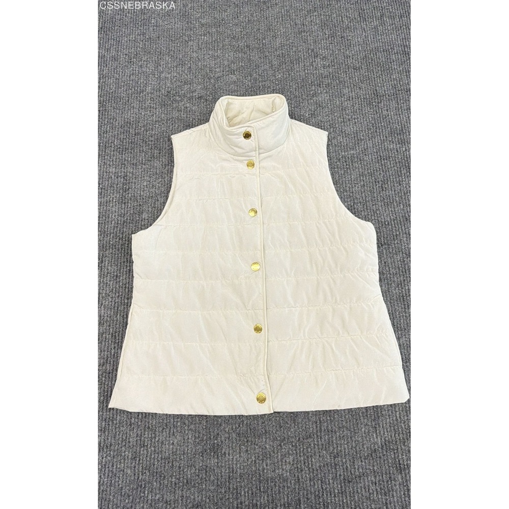 MICHAEL Michael Kors Women's Cream Quilted Puffer Vest Gold Snap Button Sz M